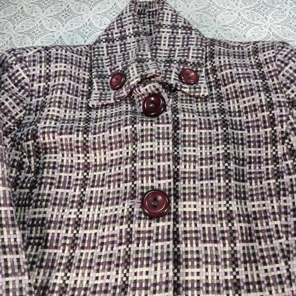 Y2K Purple Plaid Statement Collar Coat – Focus 2000- Women’s Size 8 - Picture 2 of 14